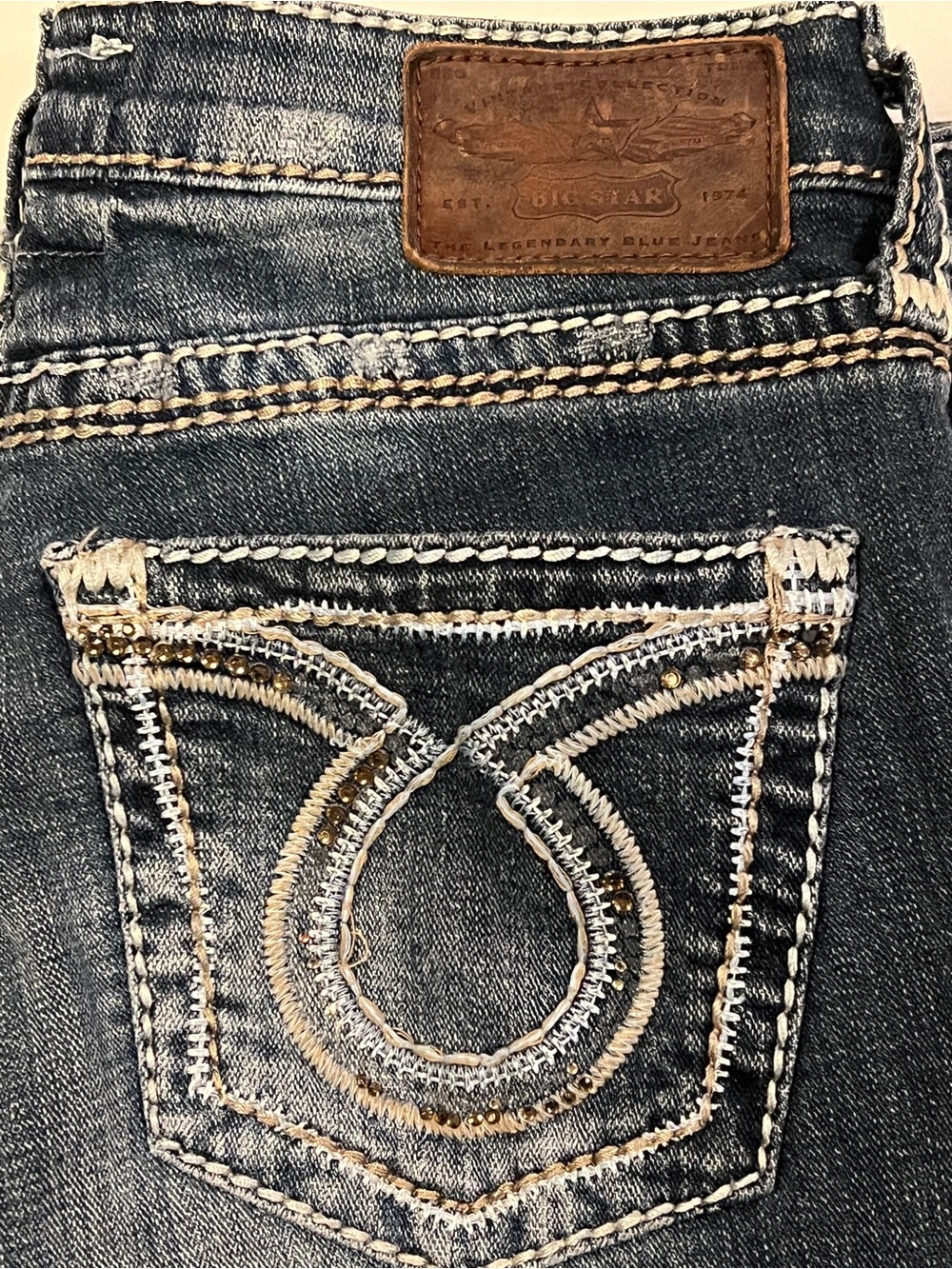 Big Star Jenae Dark Wash Embellished Pocket Jeans size 26 Vintage Y2K - Picture 2 of 15
